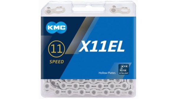 Cadena KMC X11 EL de 11 velocidades, 118 eslabones, color plata.