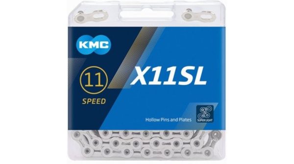 Cadena KMC X11 SL de 11 velocidades, 118 eslabones, color plata.