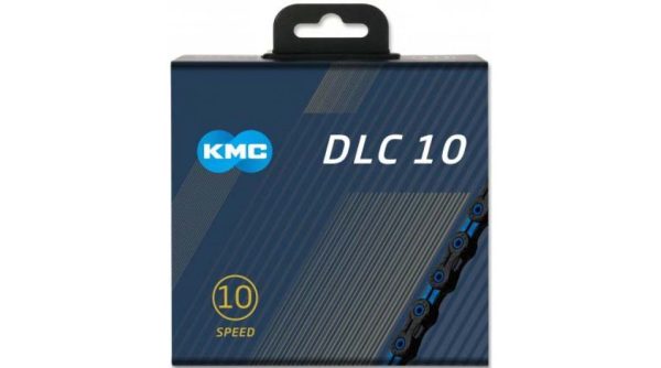 Cadena KMC DLC10 de 10 velocidades, 116 eslabones, color negro/azul.