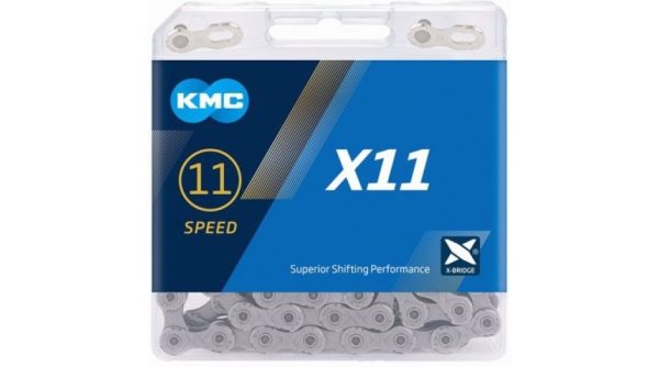 Cadena KMC X11 de 11 velocidades, 114 eslabones, color gris.