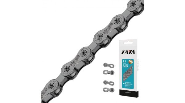 Cadena Taya ONZE-111 de 11 velocidades, 136 eslabones, color plata.