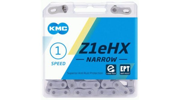 Catena KMC Z1eHX Narrow, single speed, 128 maglie, EPT argento